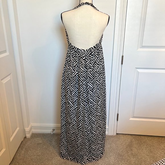 Kay Unger Halter Maxi Sundress 10 Black and White Silk - Picture 7 of 16